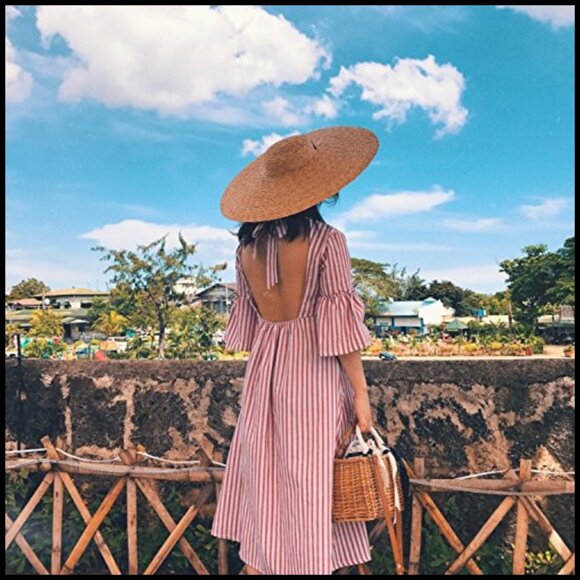 Natural Wicker Handbag Rectangular Basket Purse Straw Tote Boho Chic - Picture 2 of 5